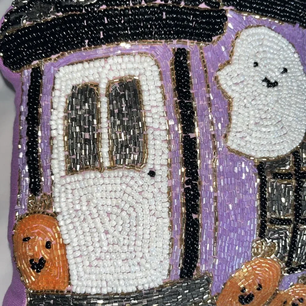 Cupcakes And Cashmere Haunted House Spooky Ghost Beaded Pillow Halloween Pumpkin